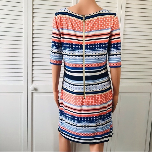 New ELIZA J Geometric Print Short Sleeve Pullover Shift Dress Size 10 - Picture 9 of 9